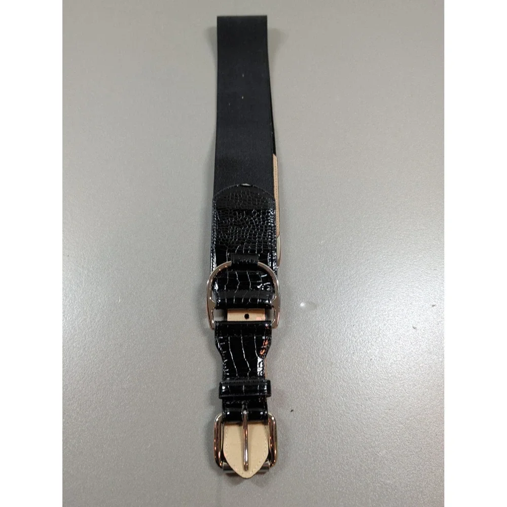 Black Croc Embossed Wide Elastic Waist Belt Silver Buckle BE1071‎ ML
